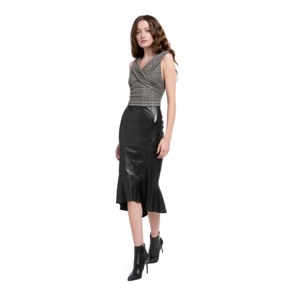 Athena Marie (sz S) Black Faux Leather Pleather Mermaid Sexy High Low Midi Skirt